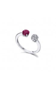 Anillo de oro blanco de 18 Kt con rubí y diamantes, 0,10 ct