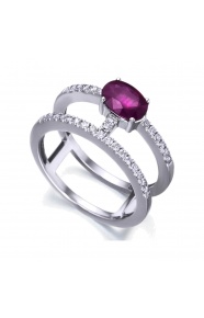 Anillo de oro blanco de 18 Kt con rubí y diamantes, 0,23 ct