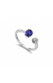 Anillo de oro blanco de 18 Kt con zafiro y diamantes, 0,05 ct