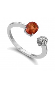 Anillo de oro blanco de 18 Kt con zafiro naranja y diamantes, 0,05 ct