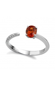 Anillo de oro blanco de 18 Kt con zafiro naranja y diamantes, 0,05 ct