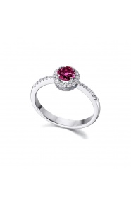 Anillo de oro blanco de 18 Kt con rubí y diamantes, 0,21 ct