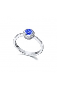 Anillo de oro blanco de 18 Kt con zafiro y diamantes, 0,21 ct