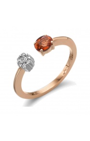 Anillo de oro rosa de 18 Kt con zafiro naranja y diamantes, 0,05 ct