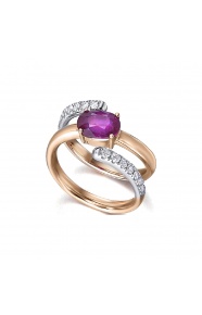 Anillo de oro blanco y rosa de 18 Kt con diamantes y rubí, 0,28 ct