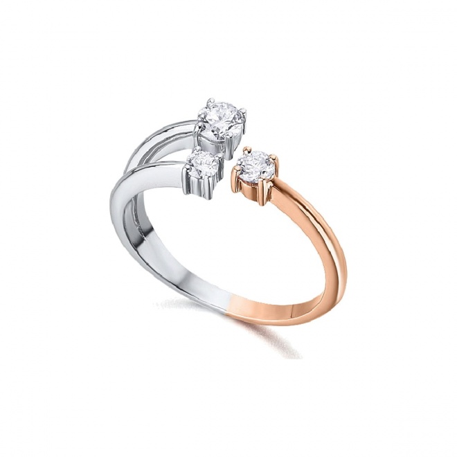 Anillo de oro blanco y rosa de 18 Kt con diamantes de 0,36 ct