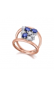 Anillo de oro blanco y rosa de 18 Kt con zafiro y diamantes, 0,42 ct
