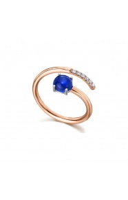Anillo de oro rosa de 18 Kt con zafiro y diamantes, 0,06 ct