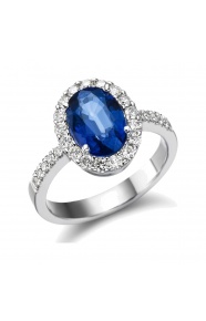 Anillo de oro blanco de 18 Kt con zafiro y diamantes, 0,52 ct