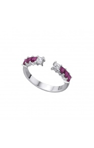 Anillo de oro blanco de 18 Kt con diamantes y rubíes, 0,19 ct