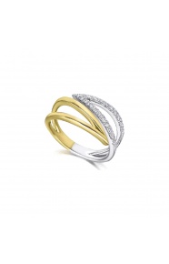 Anillo de oro blanco y amarillo de 18 Kt con diamantes de 0,17 ct