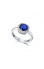 Anillo de oro blanco de 18 Kt con zafiro y diamantes, 0,19 ct