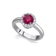 Anillo de oro blanco de 18 Kt con rubí y orla de diamantes, 0,30 ct