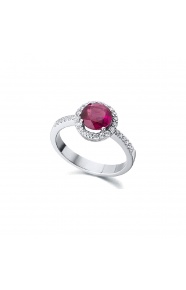 Anillo de oro blanco de 18 Kt con rubí y diamantes, 0,26 ct