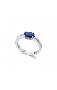 Anillo de oro blanco de 18 Kt con zafiro y diamantes, 0,12 ct