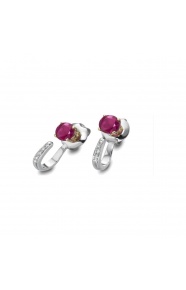Pendientes de oro blanco y rosa de 18 Kt con diamantes y rubí, 0,05 ct