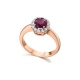 Anillo de oro rosa de 18 Kt con rubí y orla de diamantes, 0,30 ct