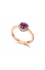 Anillo de oro rosa de 18 Kt con diamantes y rubí, 0,17 ct