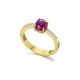 Anillo de oro amarillo de 18 Kt con diamantes y rubí, 0,05 ct