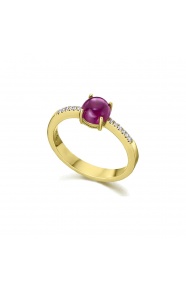 Anillo de oro amarillo de 18 Kt con diamantes y rubí, 0,05 ct