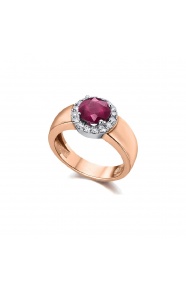 Anillo de oro rosa de 18 Kt con diamantes y rubí, 0,28 ct