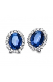 Pendientes de oro blanco de 18 Kt con zafiro y orla de diamantes, 0,86 ct