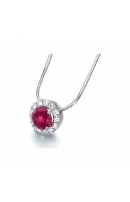 Colgante de oro blanco de 18 Kt con rubí y orla de diamantes, 0,26 ct