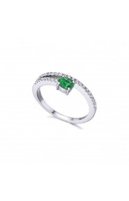Anillo de oro blanco de 18 Kt con esmeralda y diamantes, 0,21 ct