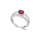 Anillo de oro blanco de 18 Kt con zafiro rojo y diamantes, 0,23 ct