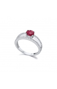 Anillo de oro blanco de 18 Kt con zafiro rojo y diamantes, 0,23 ct