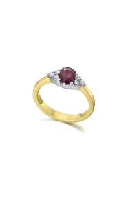 Anillo de oro blanco y amarillo de 18 Kt con rubí y diamantes, 0,18 ct