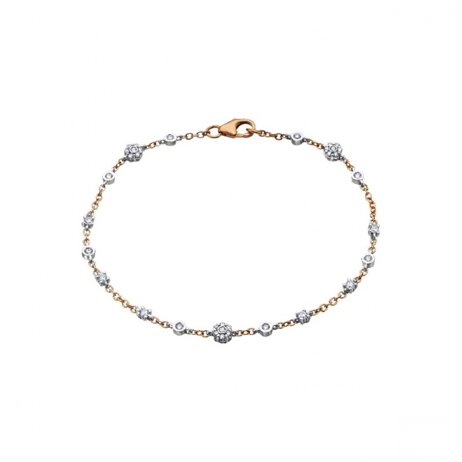 Pulsera de oro blanco y rosa de 18 Kt con diamantes de 0,49 ct