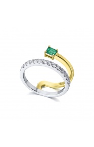 Anillo de oro blanco de 18 Kt con esmeralda y diamantes, 0,37 ct