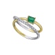 Anillo de oro blanco y amarillo de 18 Kt con esmeralda y diamantes, 0,16 ct