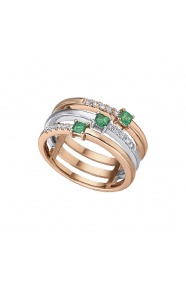 Anillo de oro blanco y rosa de 18 Kt con diamantes y esmeralda, 0,17 ct