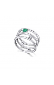 Anillo de oro blanco de 18 Kt con esmeralda y diamante, 0,12 ct