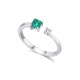 Anillo de oro blanco de 18 Kt con esmeralda y diamante, 0,05 ct