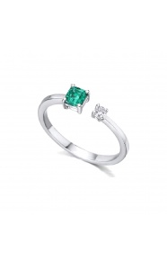 Anillo de oro blanco de 18 Kt con esmeralda y diamante, 0,05 ct