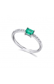Anillo de oro blanco de 18 Kt con esmeralda y diamantes, 0,13 ct