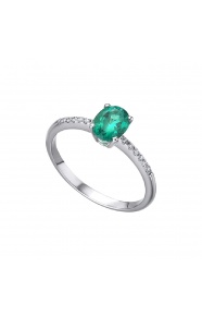 Anillo de oro blanco de 18 Kt con esmeralda y diamantes, 0,07 ct