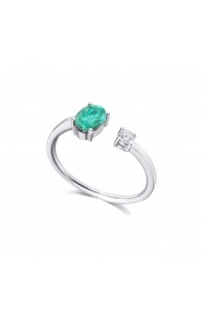 Anillo de oro blanco de 18 Kt con esmeralda y diamantes, 0,10 ct