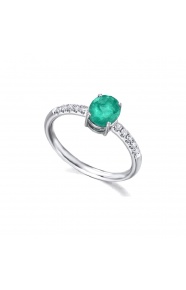 Anillo de oro blanco de 18 Kt con esmeralda y diamantes, 0,20 ct