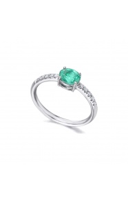 Anillo de oro blanco de 18 Kt con esmeralda y diamantes, 0,13 ct