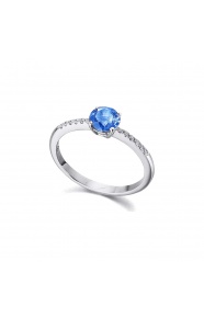 Anillo de oro blanco de 18 Kt con topacio London Blue y diamantes, 0,07 ct