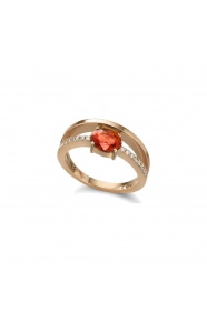 Anillo de oro rosa de 18 Kt con zafiro naranja y diamantes, 0,10 ct