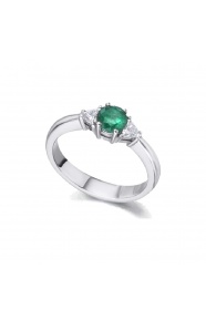 Anillo de oro blanco de 18 Kt con esmeralda y diamantes, 0,24 ct