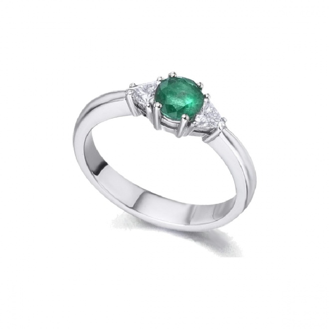 Anillo de oro blanco de 18 Kt con esmeralda y diamantes, 0,24 ct