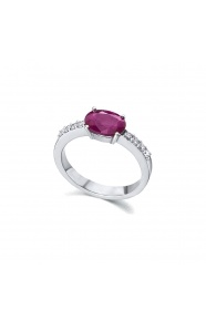 Anillo de oro blanco de 18 Kt con rubí y diamantes, 0,20 ct