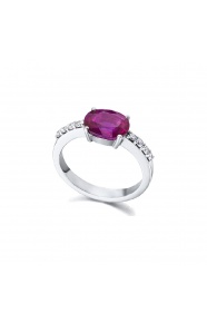 Anillo de oro blanco de 18 Kt con rubí y diamantes, 0,21 ct