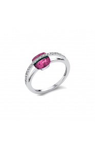 Anillo de oro blanco de 18 Kt con rubí y diamantes, 0,16 ct